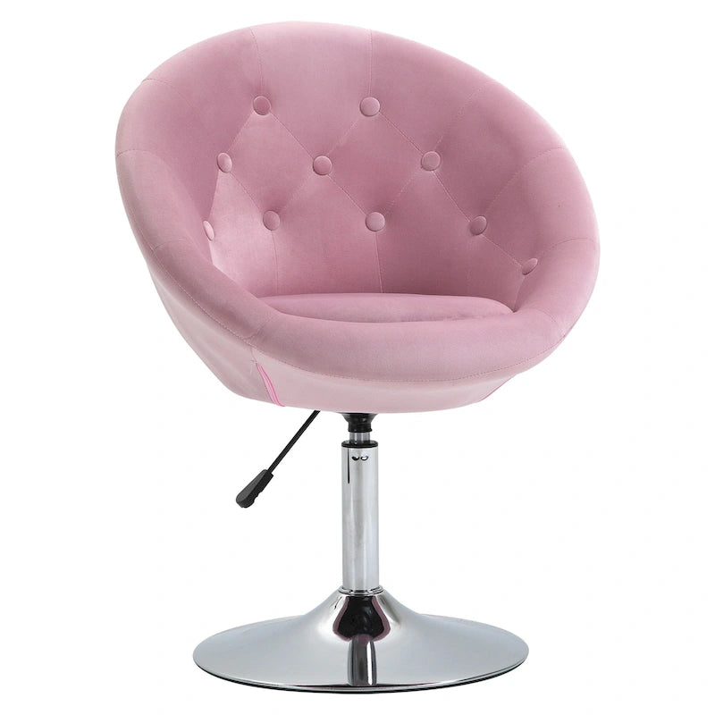 Fauteuil d'appoint pivotant en velours rose | Hauteur réglable 19-24,75" | Capitonné | 120 kg | Piètement en métal
