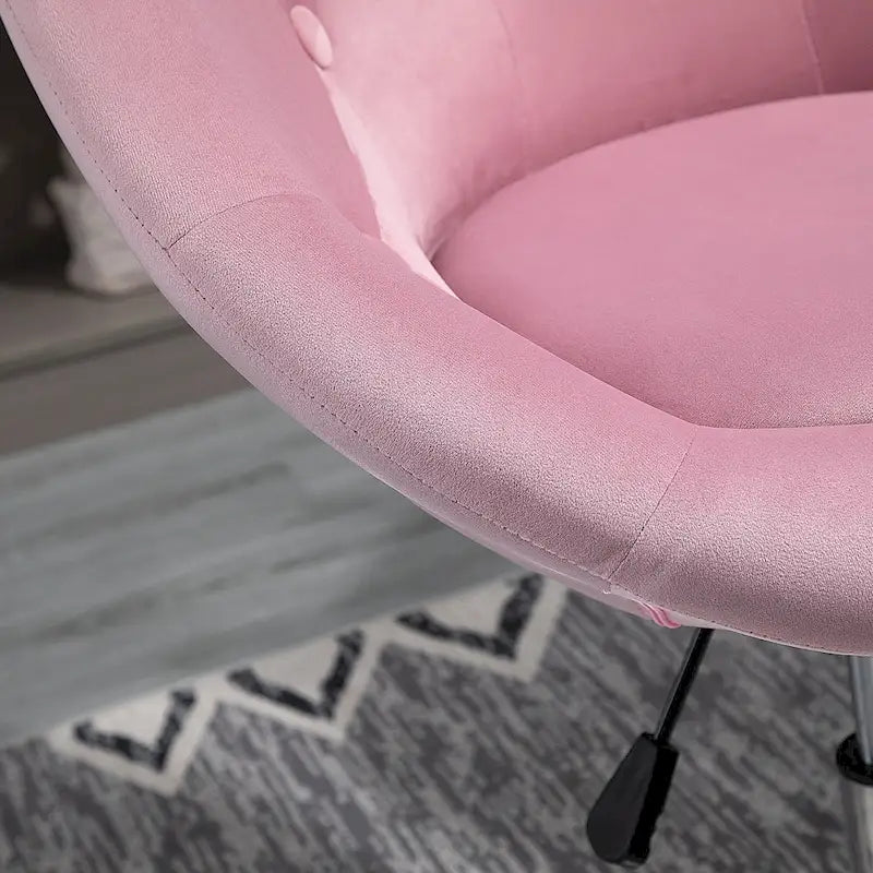 Fauteuil d'appoint pivotant en velours rose | Hauteur réglable 19-24,75" | Capitonné | 120 kg | Piètement en métal