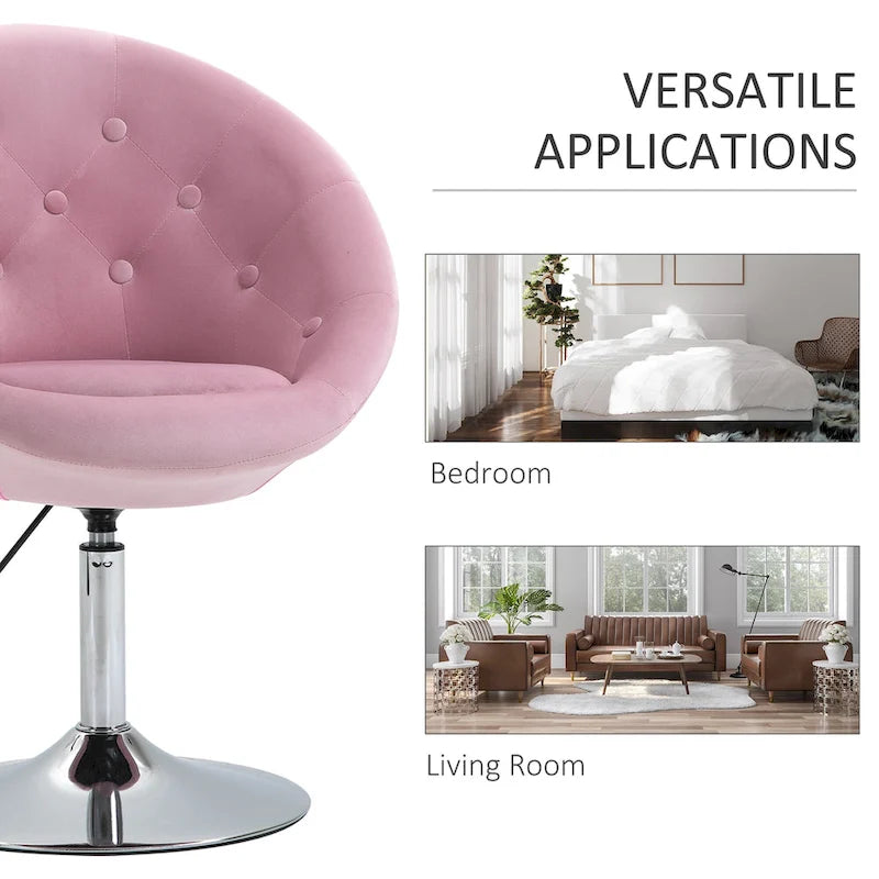 Fauteuil d'appoint pivotant en velours rose | Hauteur réglable 19-24,75" | Capitonné | 120 kg | Piètement en métal
