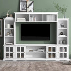 Meuble TV mural blanc de 264 cm | Meuble TV avec pont, 9 étagères et verre trempé de 5 mm | Convient aux téléviseurs de 70 pouces