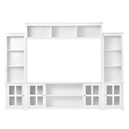 Meuble TV mural blanc de 264 cm | Meuble TV avec pont, 9 étagères et verre trempé de 5 mm | Convient aux téléviseurs de 70 pouces
