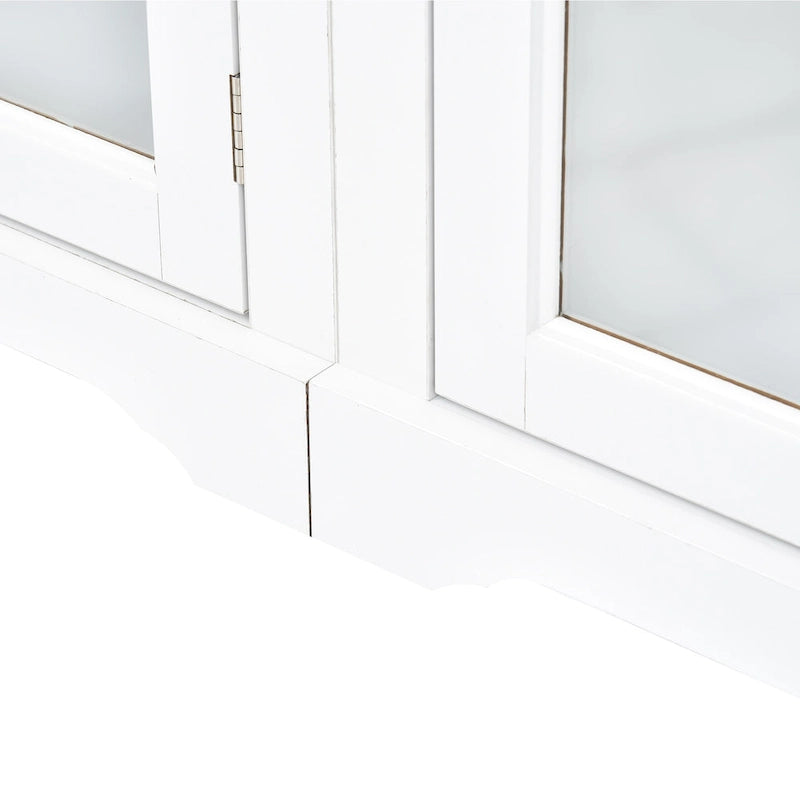 Meuble TV mural blanc de 264 cm | Meuble TV avec pont, 9 étagères et verre trempé de 5 mm | Convient aux téléviseurs de 70 pouces