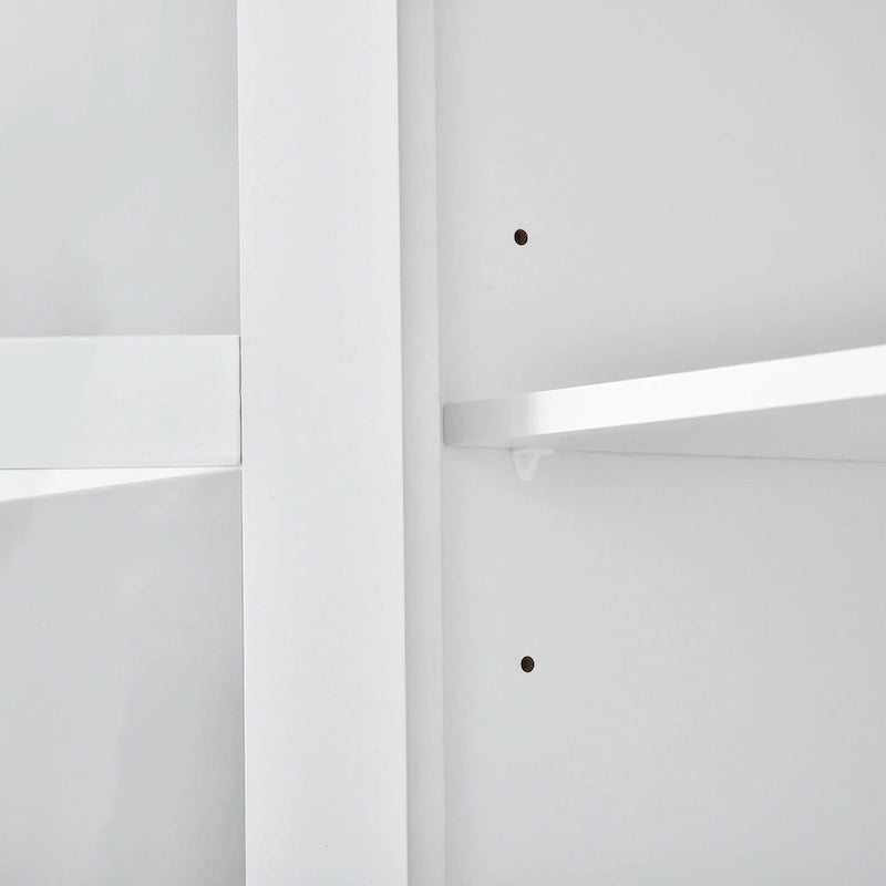 Meuble TV mural blanc de 264 cm | Meuble TV avec pont, 9 étagères et verre trempé de 5 mm | Convient aux téléviseurs de 70 pouces