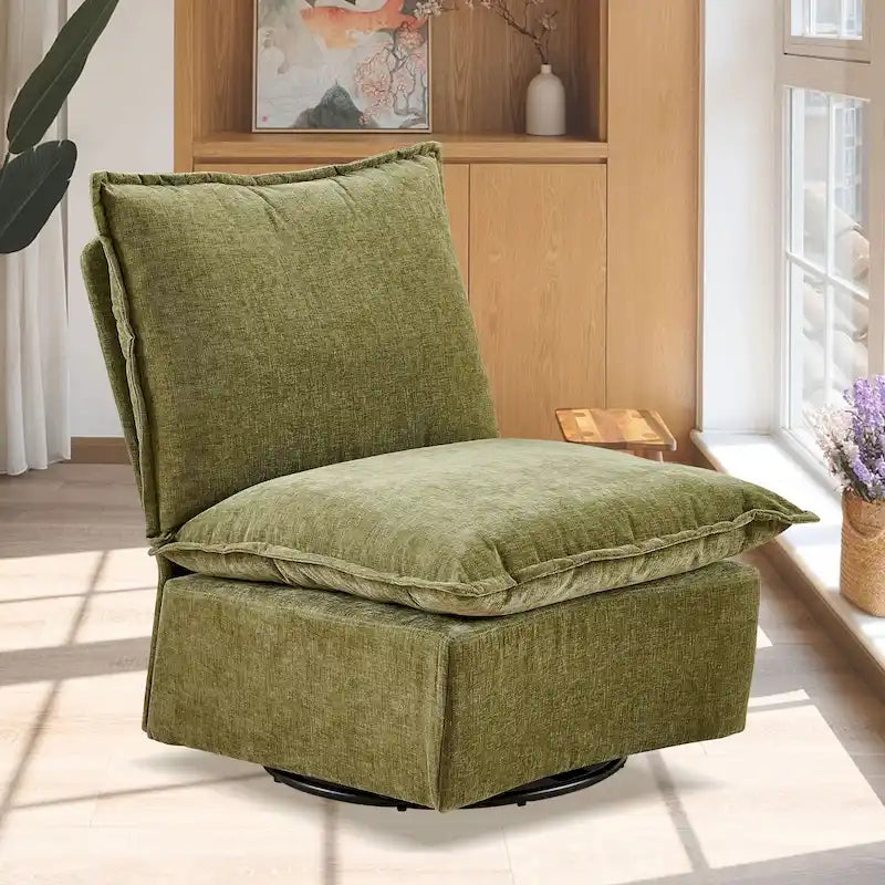 Fauteuil d'appoint pivotant à 360° en chenille verte | Rembourrage en mousse | Dossier ergonomique | Pieds en métal