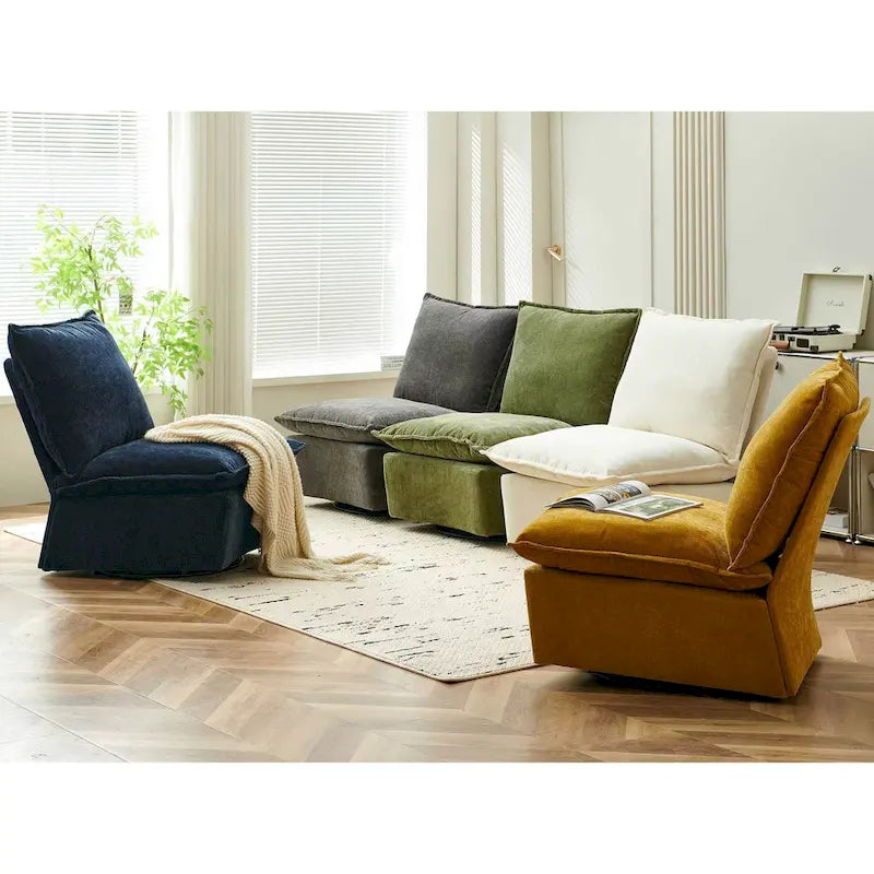 Fauteuil d'appoint pivotant à 360° en chenille verte | Rembourrage en mousse | Dossier ergonomique | Pieds en métal