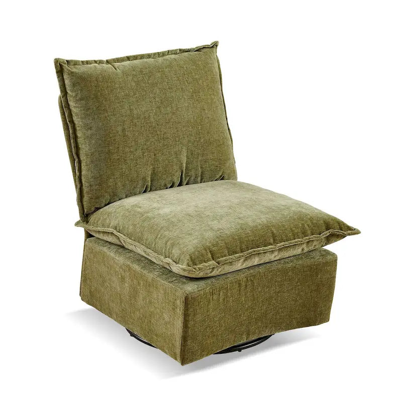Fauteuil d'appoint pivotant à 360° en chenille verte | Rembourrage en mousse | Dossier ergonomique | Pieds en métal