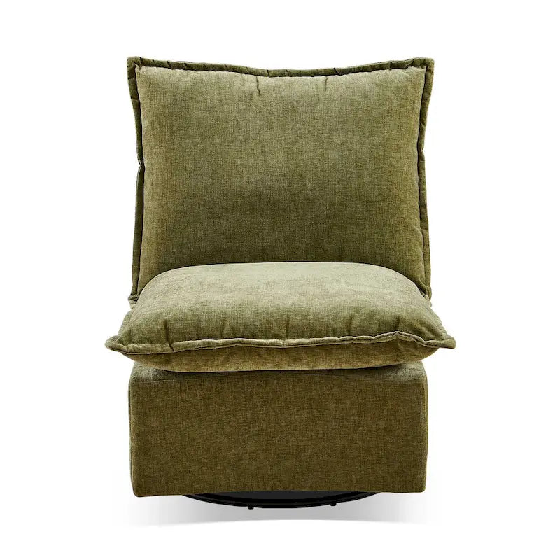 Fauteuil d'appoint pivotant à 360° en chenille verte | Rembourrage en mousse | Dossier ergonomique | Pieds en métal