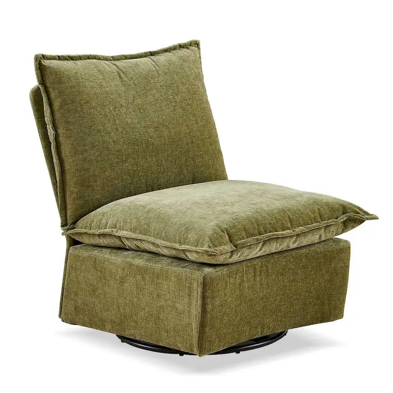 Fauteuil d'appoint pivotant à 360° en chenille verte | Rembourrage en mousse | Dossier ergonomique | Pieds en métal