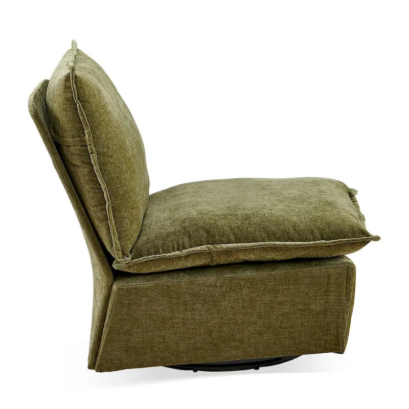 Fauteuil d'appoint pivotant à 360° en chenille verte | Rembourrage en mousse | Dossier ergonomique | Pieds en métal