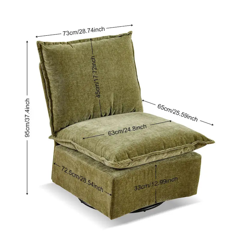 Fauteuil d'appoint pivotant à 360° en chenille verte | Rembourrage en mousse | Dossier ergonomique | Pieds en métal