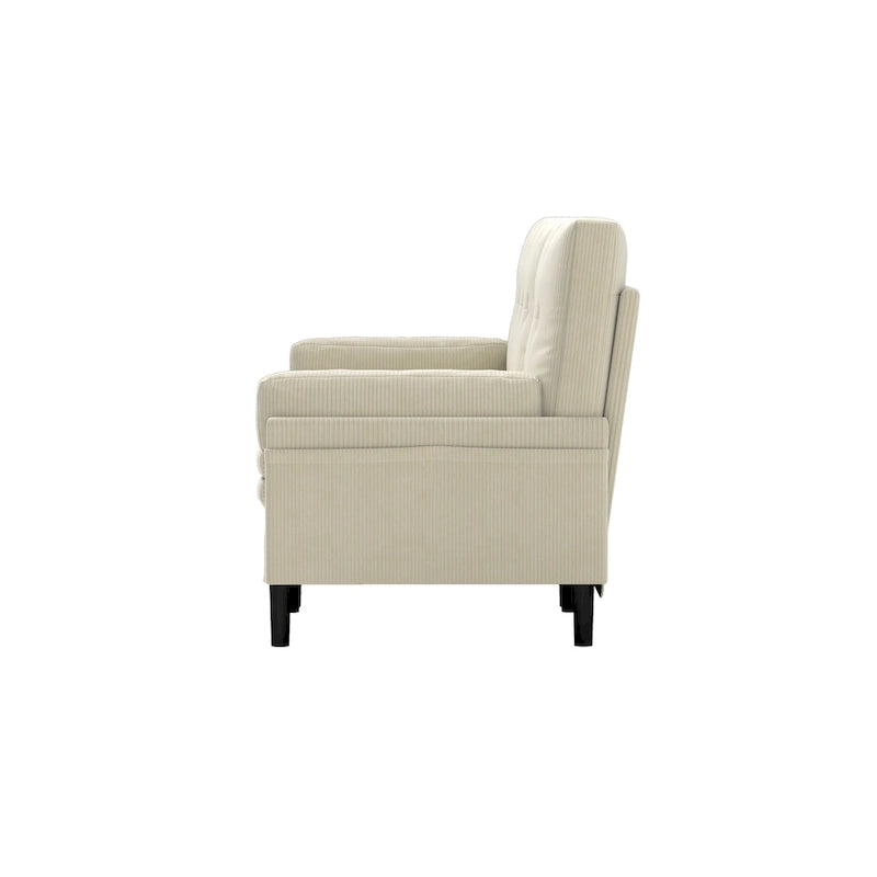 Fauteuil-lit convertible en velours côtelé | Dossier réglable | Cadre métallique | Coussin en mousse | Ivoire