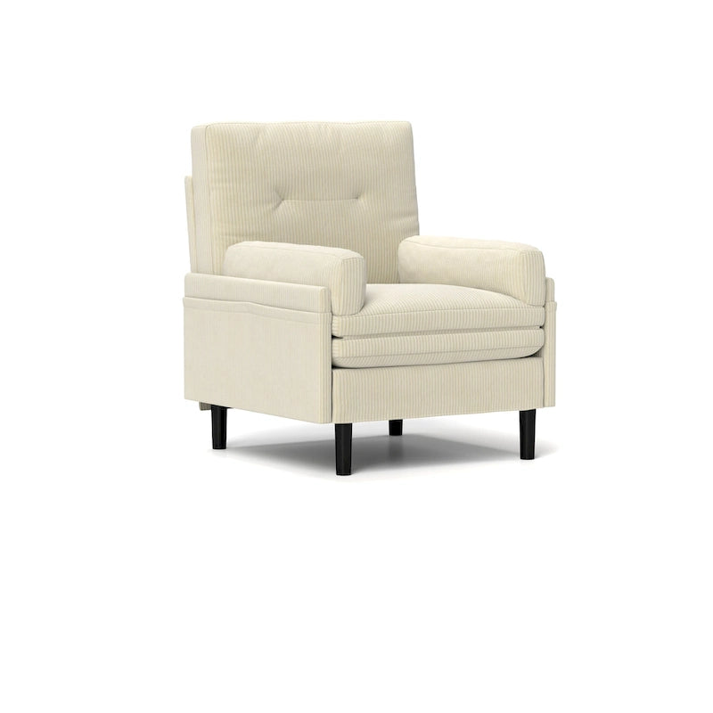 Fauteuil-lit convertible en velours côtelé | Dossier réglable | Cadre métallique | Coussin en mousse | Ivoire