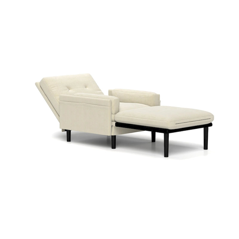Fauteuil-lit convertible en velours côtelé | Dossier réglable | Cadre métallique | Coussin en mousse | Ivoire