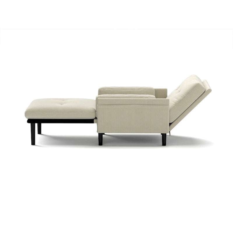 Fauteuil-lit convertible en velours côtelé | Dossier réglable | Cadre métallique | Coussin en mousse | Ivoire