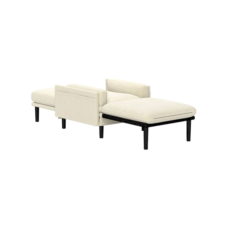 Fauteuil-lit convertible en velours côtelé | Dossier réglable | Cadre métallique | Coussin en mousse | Ivoire