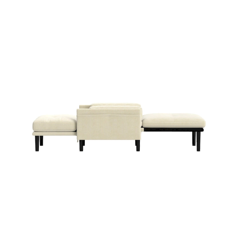 Fauteuil-lit convertible en velours côtelé | Dossier réglable | Cadre métallique | Coussin en mousse | Ivoire