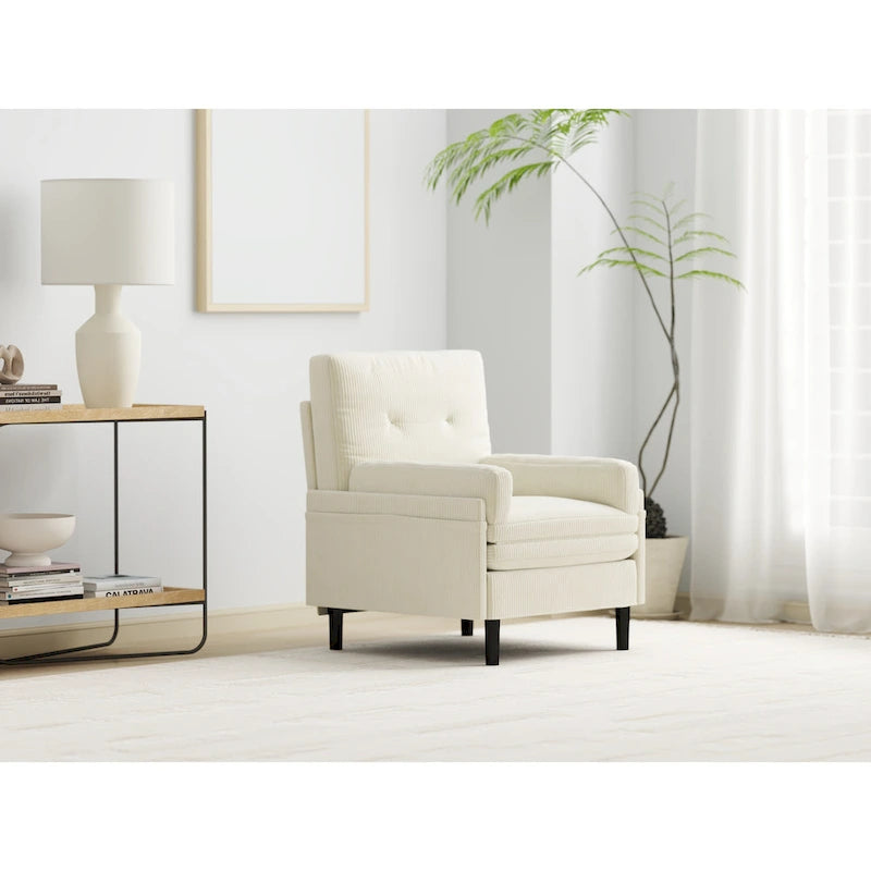 Fauteuil-lit convertible en velours côtelé | Dossier réglable | Cadre métallique | Coussin en mousse | Ivoire