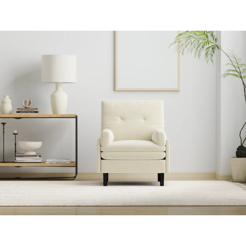 Fauteuil-lit convertible en velours côtelé | Dossier réglable | Cadre métallique | Coussin en mousse | Ivoire