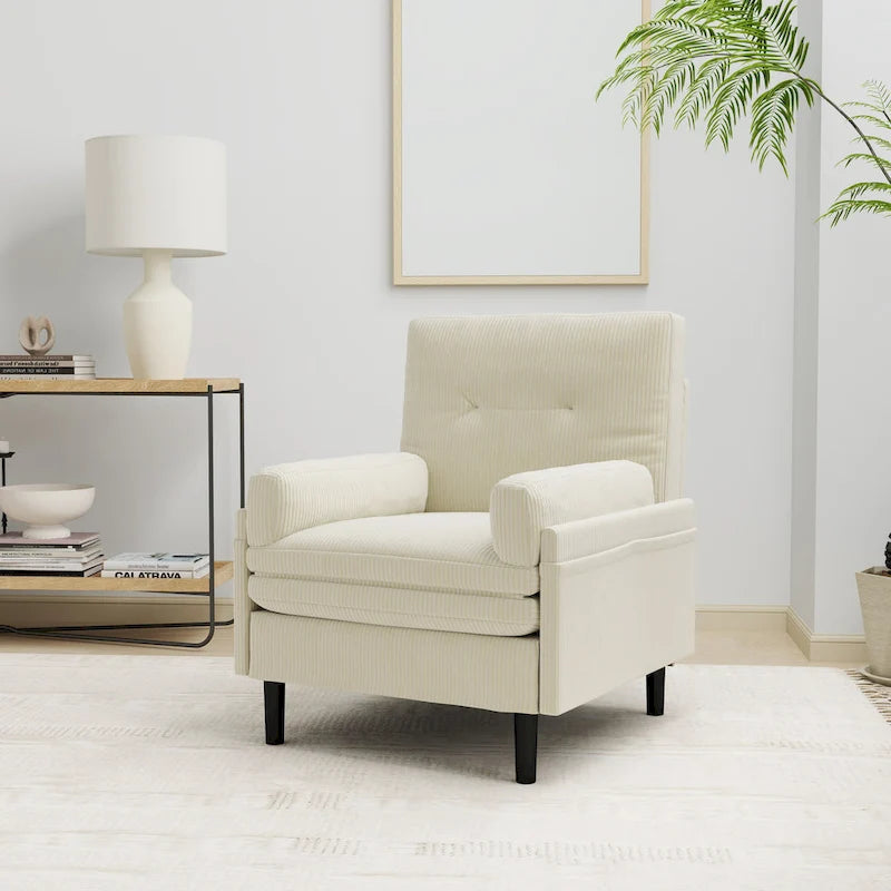 Fauteuil-lit convertible en velours côtelé | Dossier réglable | Cadre métallique | Coussin en mousse | Ivoire