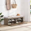 Banc de rangement pour chaussures d'entrée 49 po avec portes doubles et coussin rembourré, Pouf peu encombrant