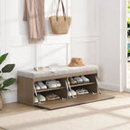 Banc de rangement pour chaussures d'entrée 49 po avec portes doubles et coussin rembourré, Pouf peu encombrant