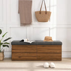 Banc de rangement pour chaussures d'entrée 49 po avec portes doubles et coussin rembourré, Pouf peu encombrant