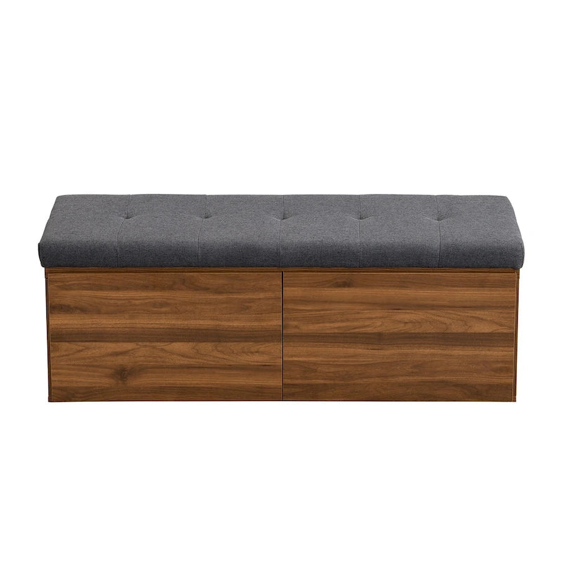 Banc de rangement pour chaussures d'entrée 49 po avec portes doubles et coussin rembourré, Pouf peu encombrant