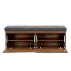 Banc de rangement pour chaussures d'entrée 49 po avec portes doubles et coussin rembourré, Pouf peu encombrant