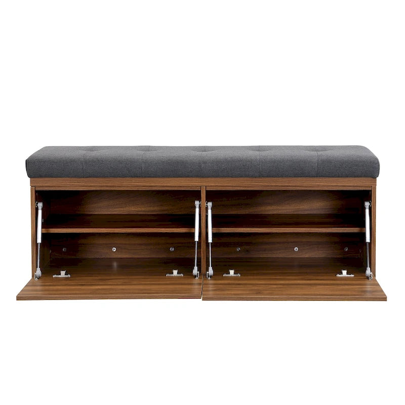 Banc de rangement pour chaussures d'entrée 49 po avec portes doubles et coussin rembourré, Pouf peu encombrant