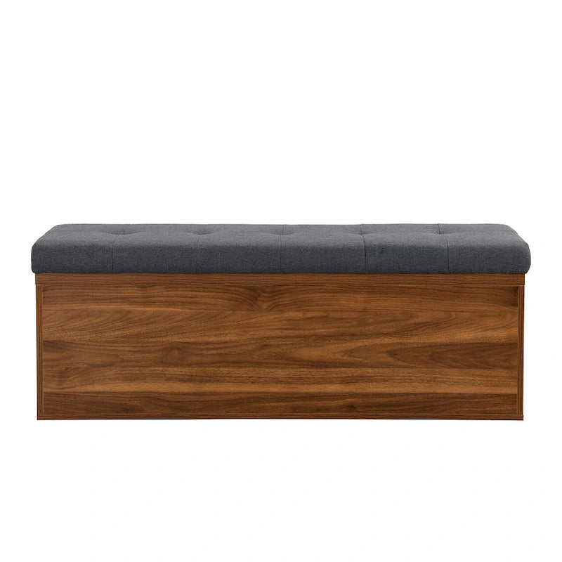 Banc de rangement pour chaussures d'entrée 49 po avec portes doubles et coussin rembourré, Pouf peu encombrant
