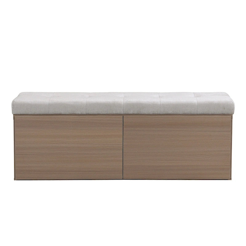 Banc de rangement pour chaussures d'entrée 49 po avec portes doubles et coussin rembourré, Pouf peu encombrant