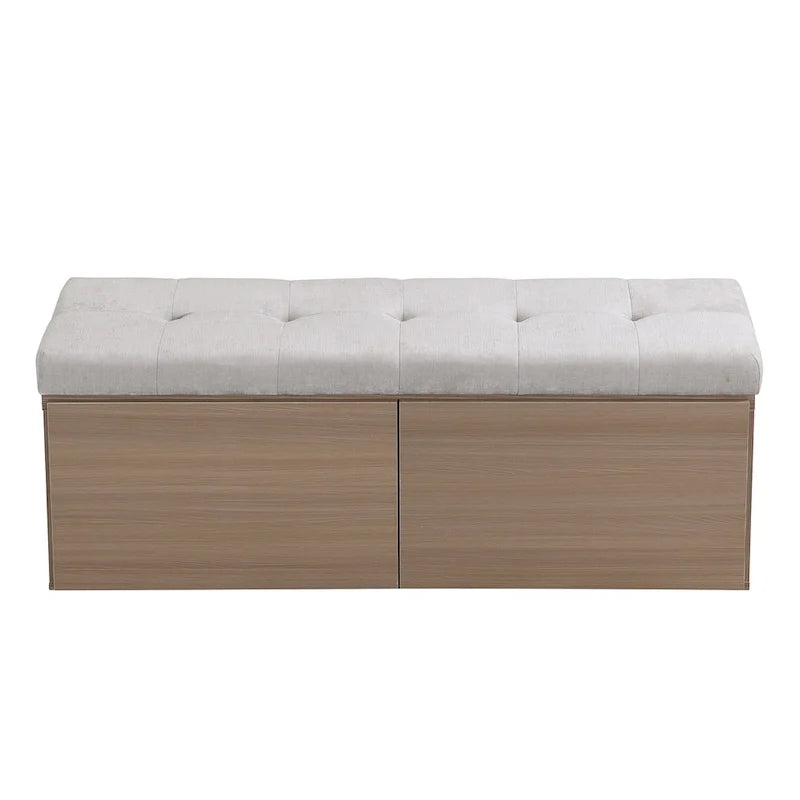 Banc de rangement pour chaussures d'entrée 49 po avec portes doubles et coussin rembourré, Pouf peu encombrant