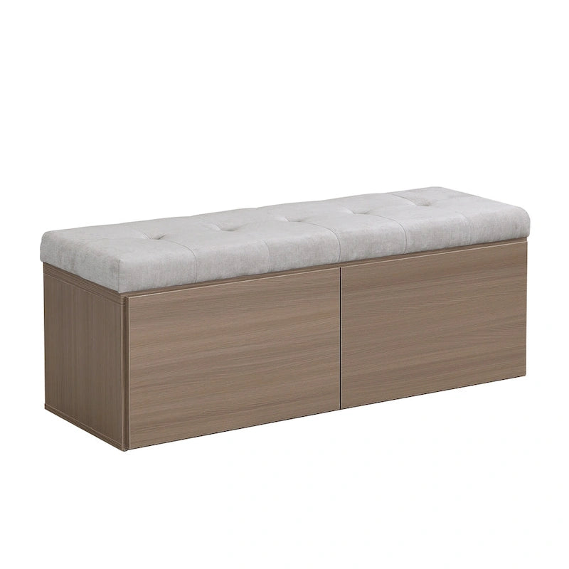 Banc de rangement pour chaussures d'entrée 49 po avec portes doubles et coussin rembourré, Pouf peu encombrant
