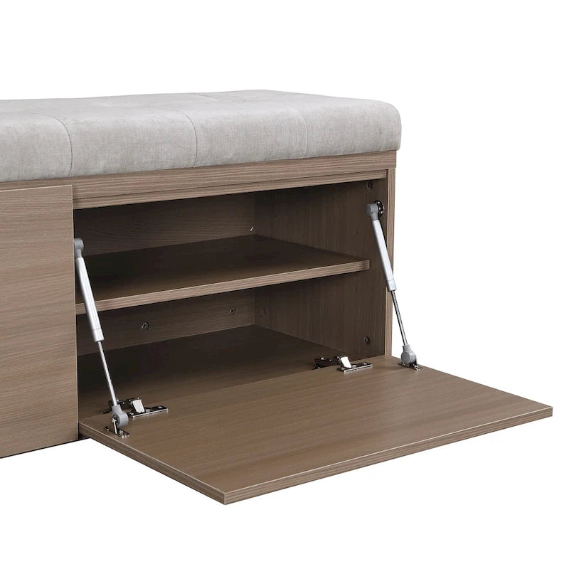 Banc de rangement pour chaussures d'entrée 49 po avec portes doubles et coussin rembourré, Pouf peu encombrant