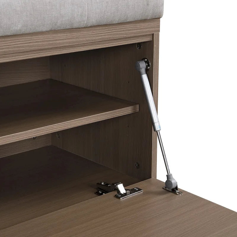 Banc de rangement pour chaussures d'entrée 49 po avec portes doubles et coussin rembourré, Pouf peu encombrant