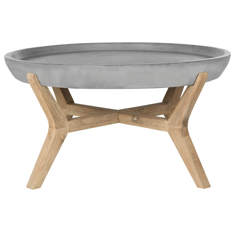 Table basse intérieur/extérieur | Plateau texturé béton | Structure écologique | Design sculptural contemporain