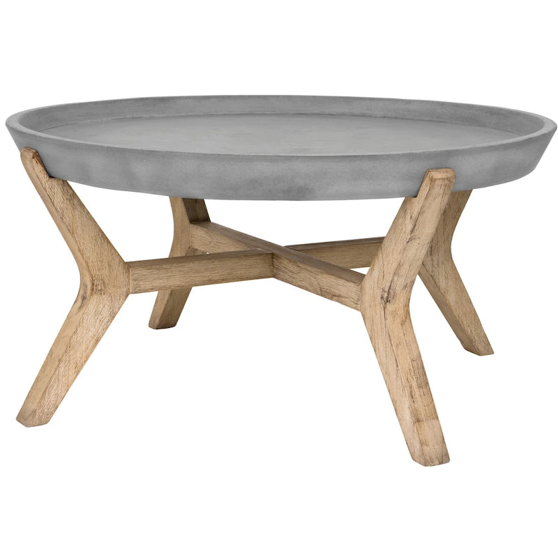 Table basse intérieur/extérieur | Plateau texturé béton | Structure écologique | Design sculptural contemporain