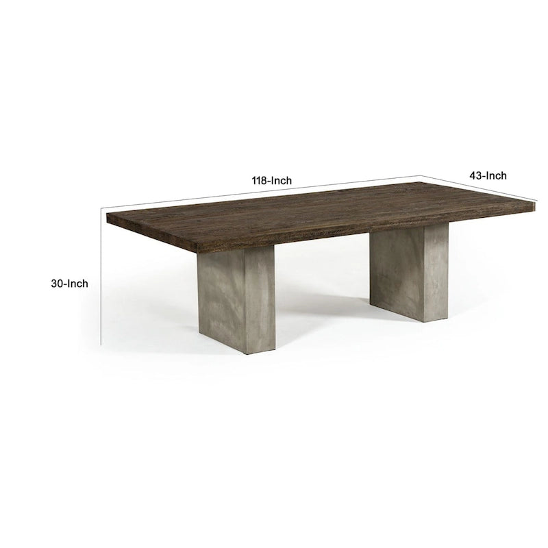 Table à manger rectangulaire de 2,99 m | Base en béton | Plateau brun chêne Heritage | 10 places | Scellée à l'acrylique