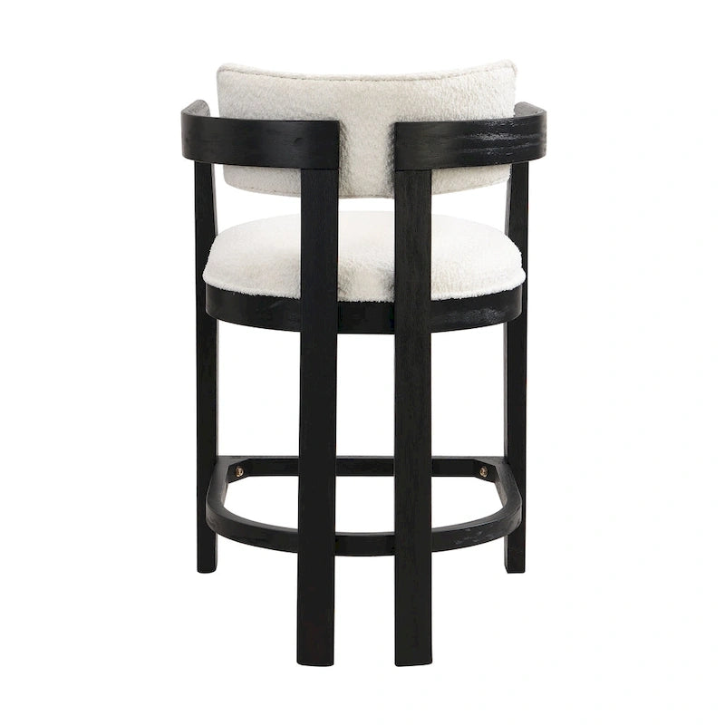 Ensemble de bar 5 pièces à hauteur de comptoir | Chaises rembourrées en tissu bouclé | Plateau en MDF coloris frêne clair | Cadre en métal | H 91 cm