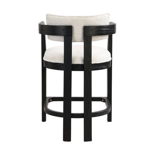 Ensemble de bar 5 pièces à hauteur de comptoir | Chaises rembourrées en tissu bouclé | Plateau en MDF coloris frêne clair | Cadre en métal | H 91 cm