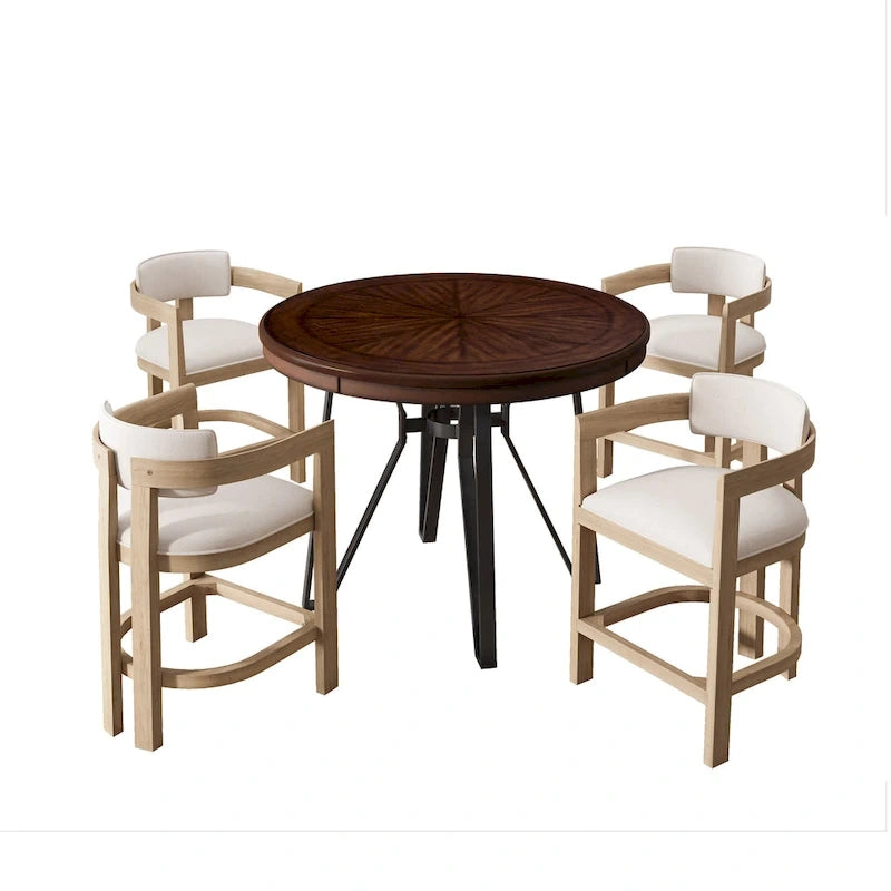 Ensemble de bar 5 pièces à hauteur de comptoir | Chaises rembourrées en tissu bouclé | Plateau en MDF coloris frêne clair | Cadre en métal | H 91 cm