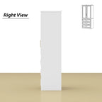 Armoire de garde-robe blanche : Conception à double porte vitrée avec poignées dorées et tringle à vêtements, idéale pour organiser les vêtements