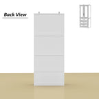 Armoire de garde-robe blanche : Conception à double porte vitrée avec poignées dorées et tringle à vêtements, idéale pour organiser les vêtements