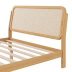 Lit plateforme Queen avec tête de lit LED et détails en rotin | Bois de pin | Pas besoin de sommier tapissier