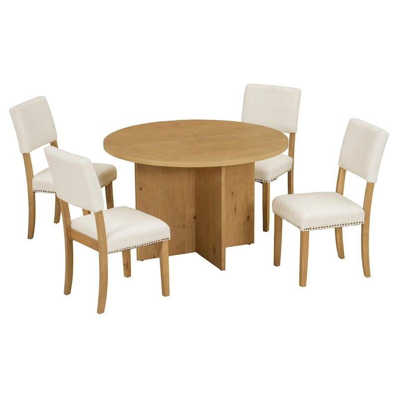 Ensemble table à manger ronde 4 personnes, ensemble de 5 pièces de cuisine avec table à manger ronde et 4 chaises de salle à manger rembourrées