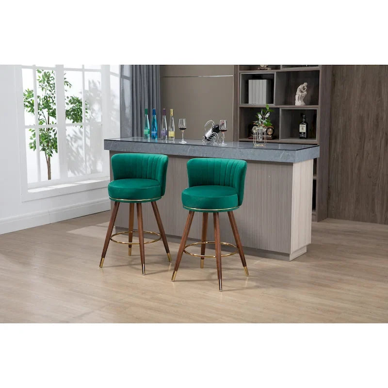 Lot de 2 tabourets de bar pivotants avec pieds en bois et repose-pieds, tabourets de cuisine rembourrés avec dossier