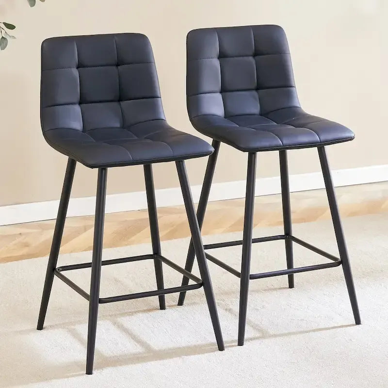 Lot de 2 chaises de bar modernes en PU avec pieds en métal, design à carreaux, imperméables et résistantes aux taches, idéales pour les bars et les salons