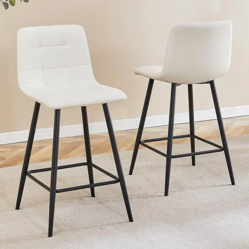 Modern PU Bar Chair 2 Pieces with Metal Legs, Checkered Design, Waterproof and Stain Resistant Suitable for Bars, Living Rooms