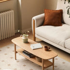 Table basse en chêne massif avec étagère de rangement inférieure | Conception à 2 niveaux | Finition non toxique | Salon