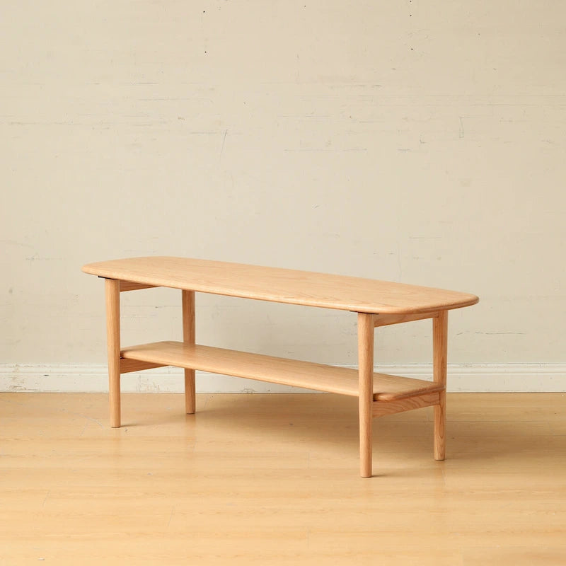 Table basse en chêne massif avec étagère de rangement inférieure | Conception à 2 niveaux | Finition non toxique | Salon